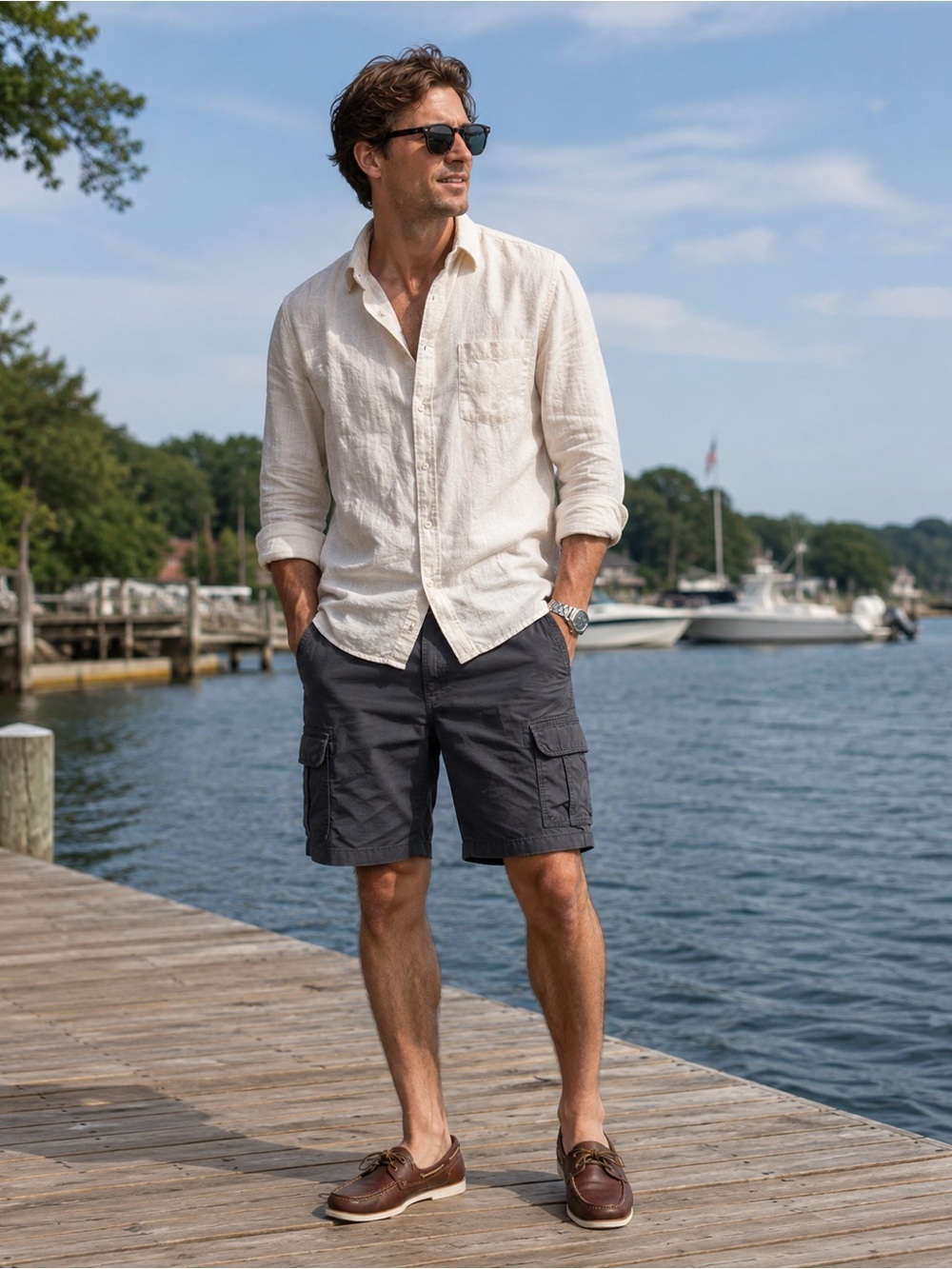 LL Bean Natural Fit Cargo Shorts Men’s 44W Blue Cotton Utility Outdoor
